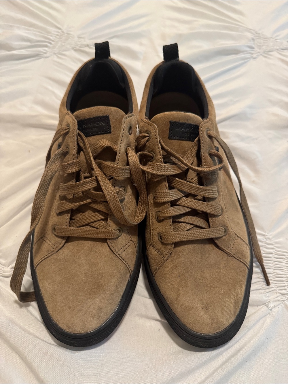 Skechers Men's Tan Suede Lace-Up Sneakers with Black Sole